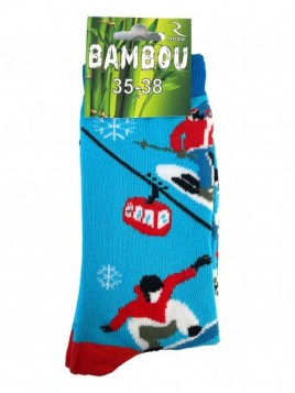 Chaussettes décor ski, en Bambou